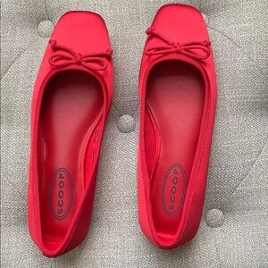 Scoop Women’s Red Square Toe Ballet Flats Size 6.5 | Slip-On Bow | NWOT